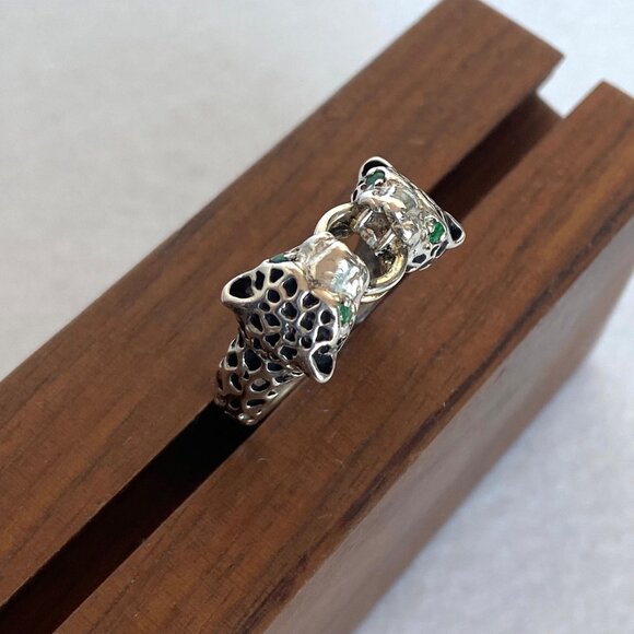 Sterling Silver 925 JED Joseph Demarco Emerald Panther Cheetah Band Ring Sz 7 - Picture 14 of 16